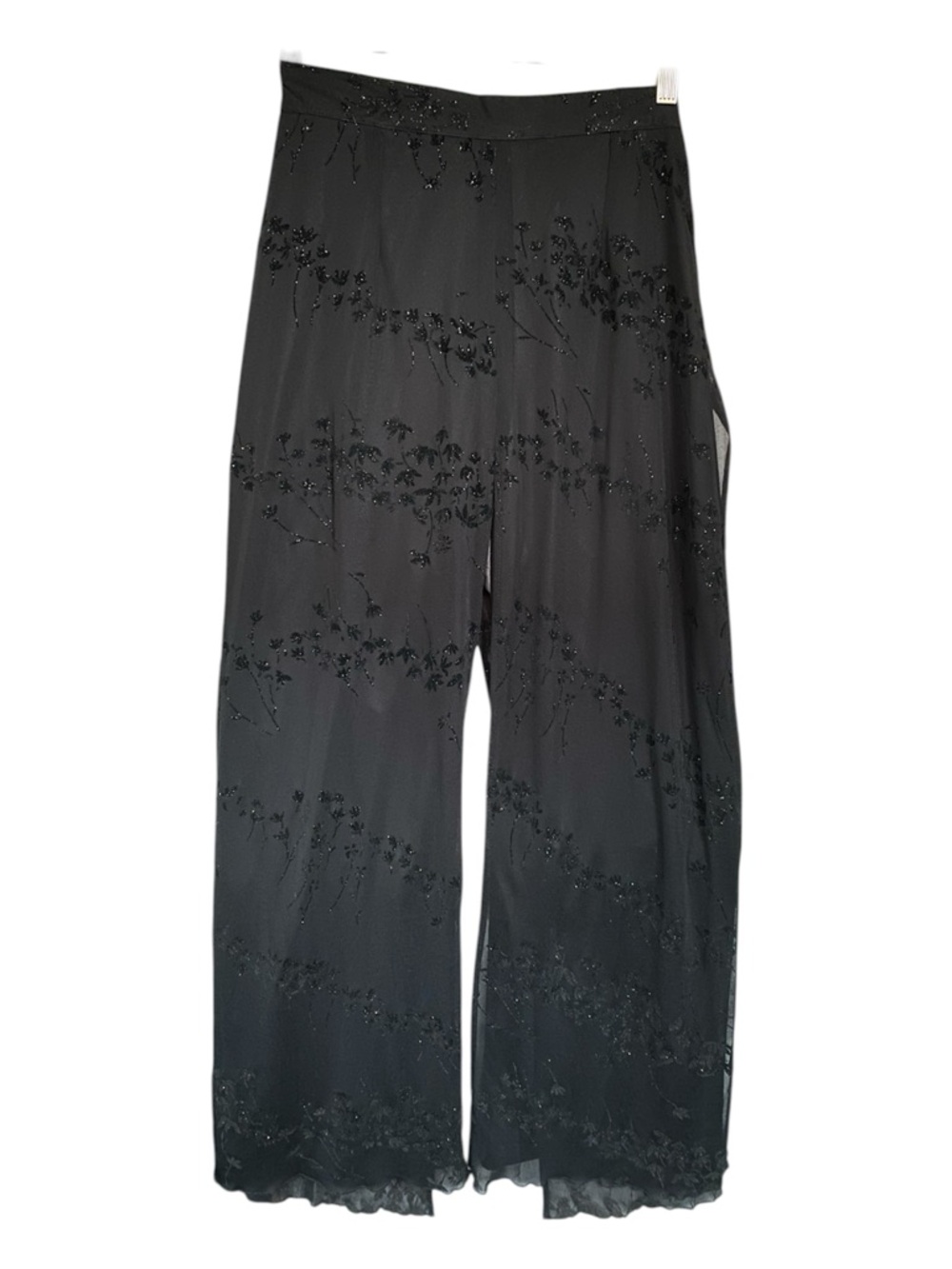 Vintage Disco Formal Wide-Leg Black Embellished Evening Petite Pants
